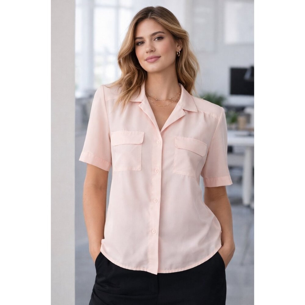 Laura Jayne Blush Blouse 12 Shoulder Pads Button Office Top